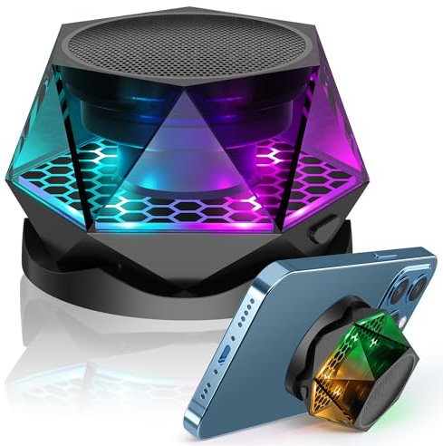 Erha Genius Magnetic Color Changing Bluetooth Speaker, Small Wireless Speaker with Magnetic Base, Powerful, Easy to Attach to Metal Surface, with Steel Ring, Compatible with iPhone 12/13/14/15