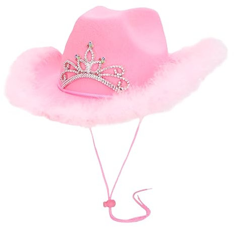 Toyland® Cappello da cowboy rosa da 38 cm (15 ) con luci LED lampeggianti e finiture in piume - Festival, concerti, costumi in maschera e accessori per addio al nubilato - 3 colori disponibili