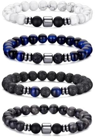 RANKEEF ensemble de Bracelets de perles pour hommes 8MM oeil de tigre pierre de lave extensible pierre naturelle Bracelet de perles pour hommes Bracelet pour hommes
