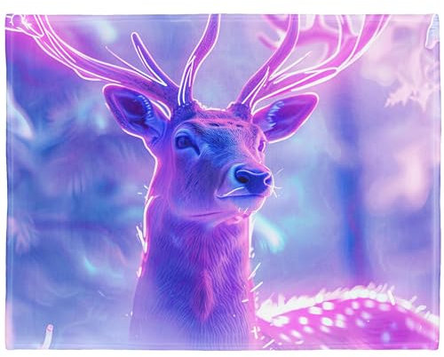 YISUMEI Kuscheldecke Weiche Warme Flauschige Fleece Decke mit Tiermotiv, Lila Hirsch, 150 x 200 cm