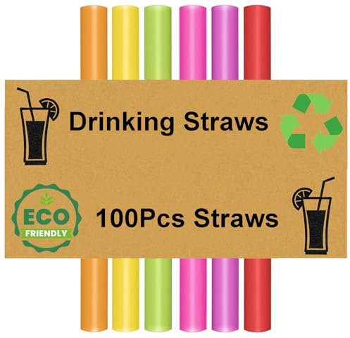 Trinkhalme,Party-Strohhalme,100 Stück,für Party,Geburtstag,Hochzeit 100Stück Wiederverwendbare Strohhalme,Plastik Strohhalme,Trinkhalme Plastik Trinkhalme für Smoothies,Saft,Cocktail(100)