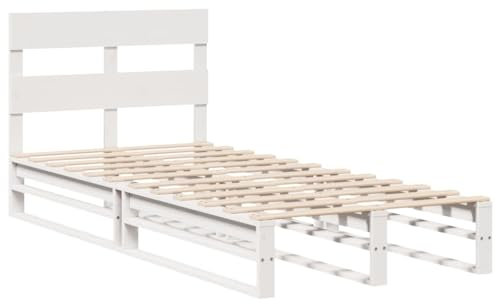 vidaXL Massivholzbett, Holzbett Bett mit Kopfteil, Bettgestell Bettrahmen mit Lattenrost, Palettenbett Einzelbett für Schlafzimmer, Weiß 90x200cm Kiefer