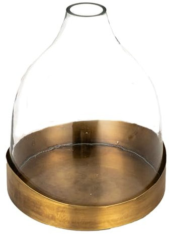Creative Co-Op Anspruchsvolle Glasglocke mit Metalltablett, klares und antikes Messing
