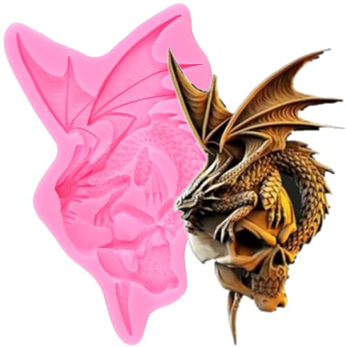 XMOLDNMS Silikonform Mit Fliegendem Drachen Drachen-Fondant-Formen Zum Dekorieren Von Kuchen Cupcake-Topper Schokolade Blütenpaste Süßigkeiten Polymer-Ton
