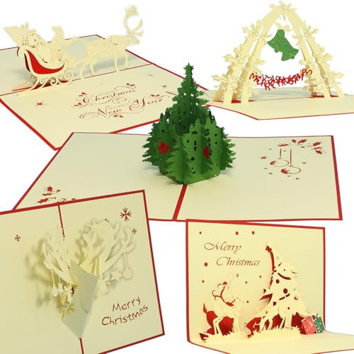 LINPOPUP® Pop-Up Weihnachtskarte Set - 3D Weihnachtsgrußkarten als Geschenk für Kinder, Ehemann, Ehefrau, Oma, Opa, Frohe Weihnachten Karte für Kunden, Kollegen & Freunden, Handgemachte Grußkarte, G5