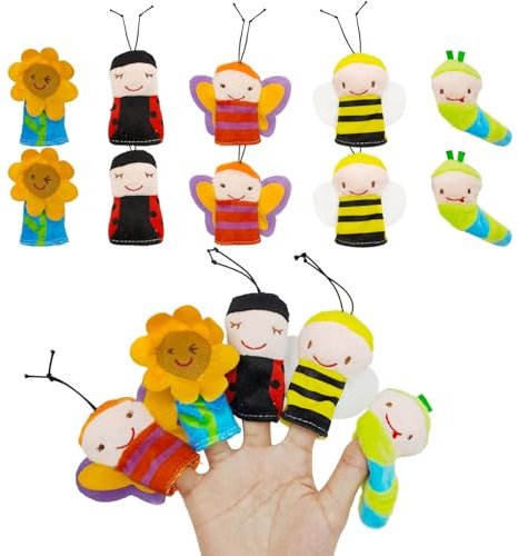 TUONYIS 10 Pezzi Pupazzi delle Dita Animali Marionette da Dito Animali Burattini a Dito Animali Figurine di Animali Piccoli Marionette da Dito per Bambini Borse da Festa per Compleanni (Colorato)