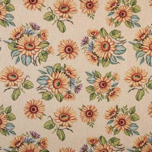 Kt KILOtela - Polsterstoff, Jacquard Gobelin, Stühle polstern, Kissen, Kopfteil, Sofa, Taschen, verschleißfest, Nähen, 100 cm Länge x 280 cm Breite, Sonnenblumen, Beige, 1 Meter