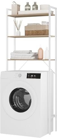 SanBouSi Armoire de salle de bain avec 3 étagères, étagère peu encombrante au-dessus de la machine à laver, des toilettes, blanche