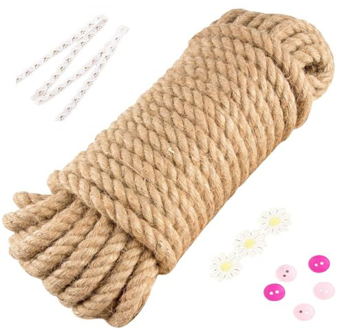 Corde en jute 10 mm 20 m - Corde décorative naturelle - Corde en chanvre naturel - Corde de chanvre solide en fibre naturelle - Corde de jardin, corde d'extérieur - Convient pour le jardin