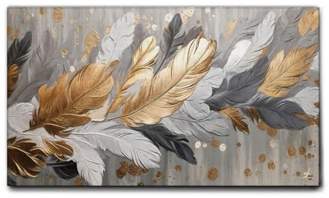 Giallobus - Quadro - 39 - Penne dorate - Tela Canvas Telaio Standard - 100x60 - Pronto da appendere - Quadri moderni per la casa