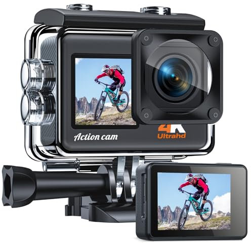 CAMWORLD Action Cam 4K 24MP 40M Cámara subacuática Impermeable WiFi EIS Dual HD Pantalla 170° Gran Angular Cámara Deportiva con 2 Baterías Kit Accesorios