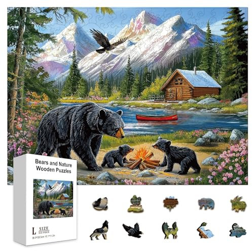 GLOBLELAND 300Pcs Bears and Nature Wooden Jigsaw Puzzles for Toddler Children Learning 11.22x15.16inch Colorful Landscape Wood Puzzles Holiday Birthday Gifts for Preschool Learning