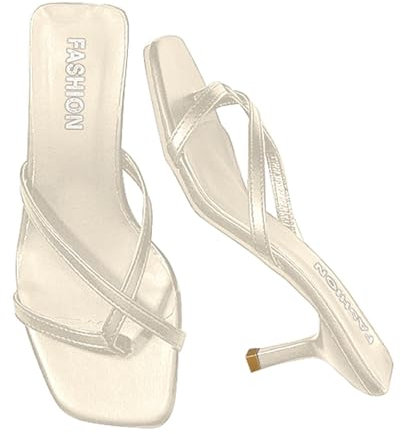 Générique Stivali E Stivaletti Ragazza Sandali con tacco alto con cinturino a V per le donne, alla moda e comodi Stivaletti Nero Tacco, beige, 34 EU