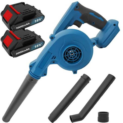 Laubbläser Akku 260km/h, 18V Akku Laubbläser für PC Reinigung, mit 2X 3000 mAh Batterie und Ladegerät, Kompatibel mit Makita 18V Akkus, 20000RPM Laubbläser mit akku und ladegerät