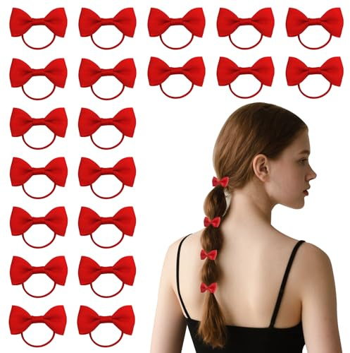 Dalababa 20 Stück Haarschleifen für Mädchen, 5,1 cm, elastische Gummi-Haarbänder, Schleife, Zopf, Pferdeschwanz-Halter, Schulzubehör für Mädchen, Kinder, Kleinkinder, Säuglinge – Rot