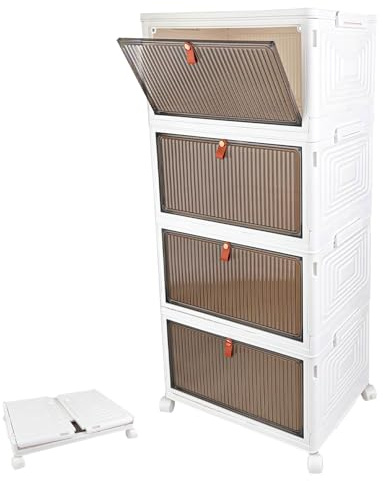 Labmilon 4 Schichten Aufbewahrungsbox mit Deckel, Schrank Kleiderschrank Organizer, Klappbox, Kisten Aufbewahrung mit Deckel, Plastikbox mit Deckel, Stapelboxen, Ordnungsboxen, für Haus und Büro, Weiß