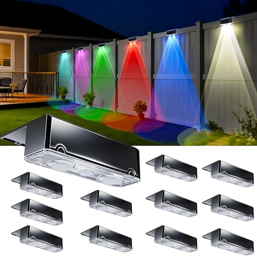EGOBOO Luci solari per recinzioni esterne, 10 modalità di illuminazione RGB che cambiano colore, IP65, impermeabili, luci di passaggio e copertura per cortile, ringhiera, parete, cortile