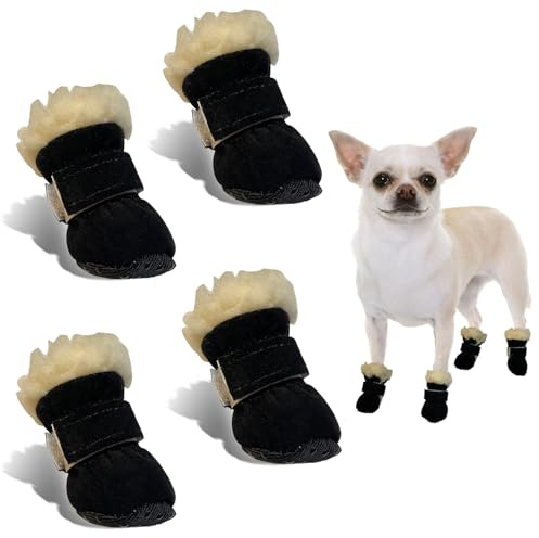 CHONGQILAO Hundeschuhe Pfotenschutz Outdoor, 4 Stücke Hundeschuhe Winter Pfotenschutz Hund Schneestiefel Hunde Schuhe rutschfeste Warme, Winter Schnee Hundestiefel für Große Mittlere Kleine Hunde