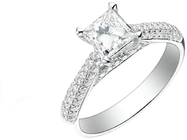 Wycian Verlobungsring Frau Diamant Ring Damen Echt Weißgold Platin mit Luxuriösem 0,5-Karätigem Diamanten Im Prinzessschliff Größe 62 (19.7) Massiv, Nicht Plattiert Mode Cocktail Schmuck