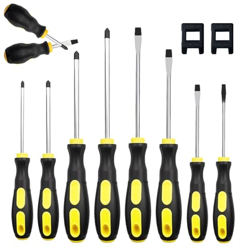 Aoyfuwell 11 Pcs Magnetic Screwdriver Sets: 5 Phillips Screwdriver Set & 5 Slotted Flat Head Screwdrivers Tool Set, Heavy Duty Professional Flathead Screwdrivers, Electrical Electrician Hand Tools