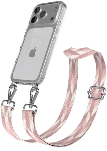 EAZY CASE Handykette - Verstellbares Taschenband kompatibel mit iPhone 17 Pro, Schulterriemen, Handykordel mit Silikon Hülle, Umhängetasche, Rosa Mix Silber