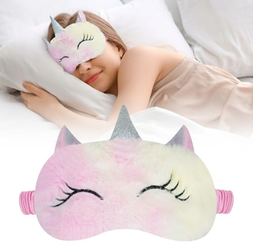 ACWOO Schlafmaske Kinder, Nette 3D Flauschige Tier Augenmaske, Flusen Karikatur Schlafen Lustige Neuheit Augenabdeckung, Schlafmaske Geschenke, Sleeping Mask für Kinder Erwachsene - Einhorn