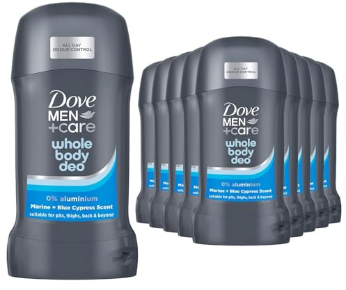 Dove Men+Care Whole Body Deodorant Stick Marine & Blue Cypress 50ml - 12 Pack, Aluminum-Free Anti-Friction Formula for 72H Odour Protection, Dermatologist Tested