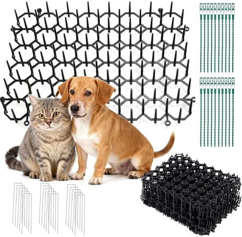 15 Piezas Pinchos Anti Gatos 15 x 20 cm, Repelente Gatos con Púas y Anclajes, Alfombrilla Anti Gatos de Plástico, Rejilla Antiespinas para Jardín Césped Interior Exterior Protección de Plantas