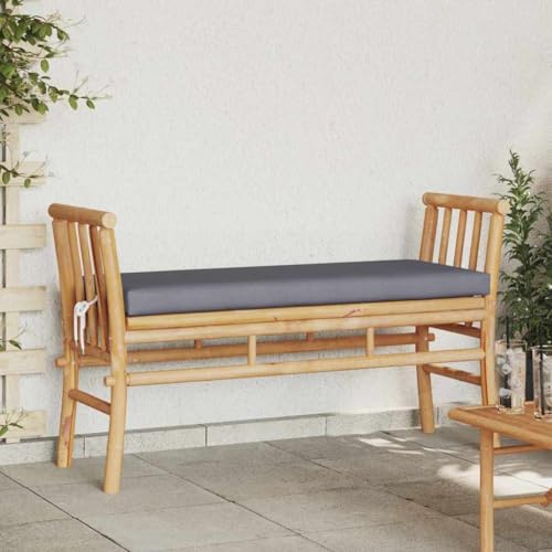 Banc de Jardin en Bambou Marron avec Coussin Confortable 110 x 38 x 65 cm, siège extérieur Robuste pour terrasse, Balcon, Patio, Design Rustique Moderne pour détente et Repos