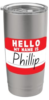 Hallo, mein Name ist Phillip. Lustiges Namensschild Doppelwandiger Edelstahl-Thermobecher