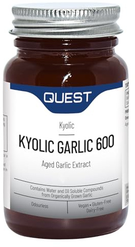 Quest - 120x Kyolic Garlic Tablets. High Strength 600mg Odourless Aged Garlic Extract for Heart, Immune, Digestive & Cognitive Health. Daily Dietary Supplement. Vegan & Gluten-Free (Pack of 1)