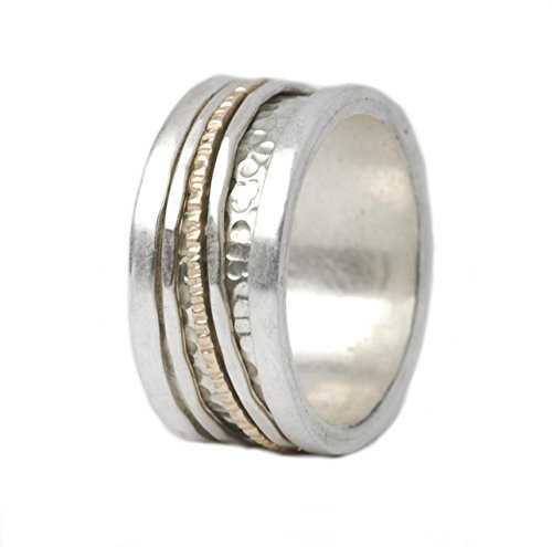 Tiljon Designer Ring Silber-Gold mit drei drehbaren Ringschienen Ringgröße 58 (18.5)