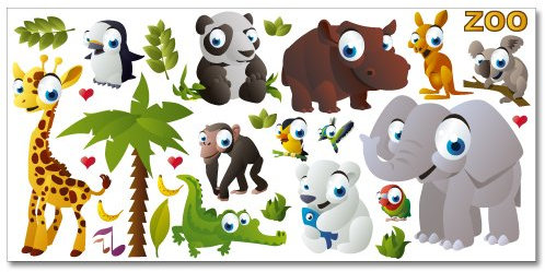 Wandkings Zoo Tiere Wandsticker XL Set, 30 Aufkleber, Gesamtfläche 130 x 70 cm