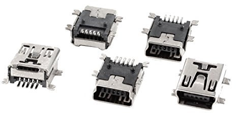 Sourcingmap - Lote 5 piezas mini USB tipo B con puerto hembra de 5 pines de 180 grados, SMD, SMT, PCB y adaptador tipo jack