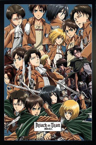Close Up Attack On Titan Poster Collage (66x96,5 cm) gerahmt in: Rahmen schwarz