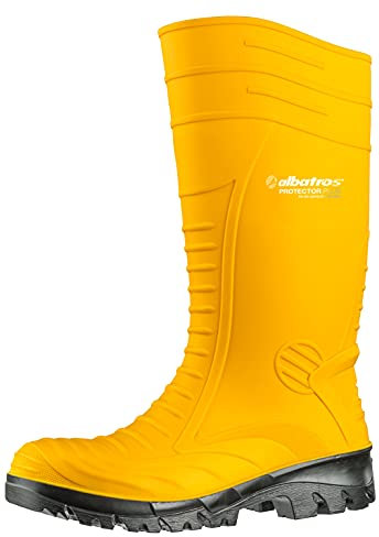 ALBATROS Arbeitsgummistiefel Protector Plus S5 – Hochwertige Arbeitsschuhe für Herren – Wasserdichte Gummistiefel mit Stahlkappe & Durchtrittschutz Gelb Größe 48