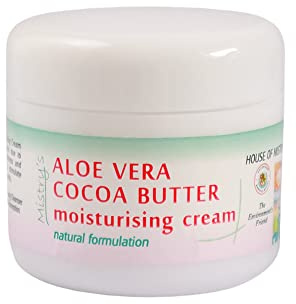Mistry's Aloe Vera Cocoa Butter Moisturising Cream 50g - Moisturising & Softening, Clear Skin Blemishes and Wrinkles - Additive Free, Vegan.