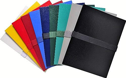 Exacompta Dokumentenmappe 390 mit dehnbarem Faltenrücken und Klettverschlussgurt aus festem Karton mit farbigem Stoffeinband Balacron 10er Pack
