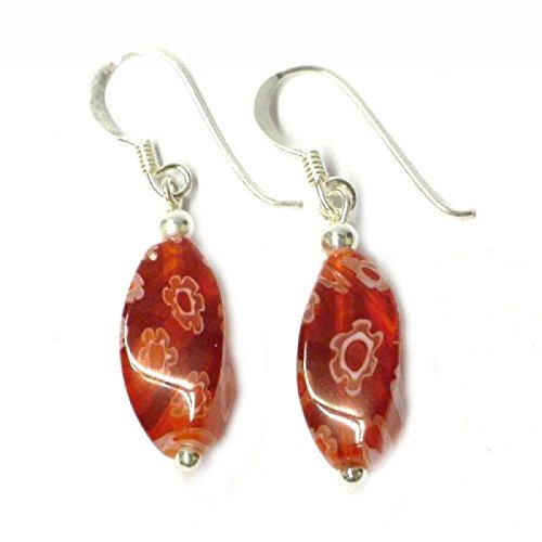 CHICNET Pendientes de Cristal de Murano de Color Amarillo Vivo Flor Plata 925 Afilada Blanca Pendientes Cristal de Murano