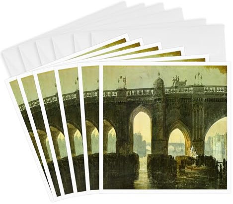 3dRose gc_150972_1 6 x 6-Inch British Painter William Turners 1851 Old London Bridge Watercolor Greeting Card (Pack of 6)