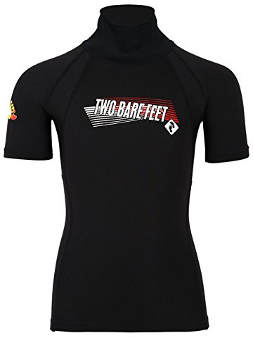 Two Bare Feet Kids Thermal Fleece Lined Rash Vest - UV50 Protection Surf Base Layer, Wetsuit Swimming Tops for Surfing (Short Sleeve Black, L)