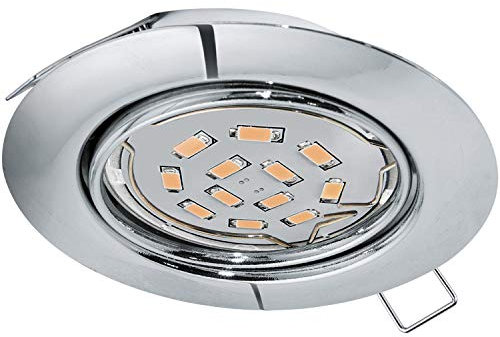 EGLO Einbaustrahler Peneto, Spot aus Stahl in Chrom, Einbauleuchte mit GU10 Fassung, LED Leuchtmittel inklusive, Einbaustrahler flach, schwenkbar, Ø 8,7 cm