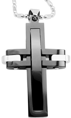 Hanessa Schmuck für Männer Edle Edelstahl Herren Halskette mit Massivem Kreuz Anhänger in Schwarz Jesus Geschenk zu Weihnachten für den Freund/Mann