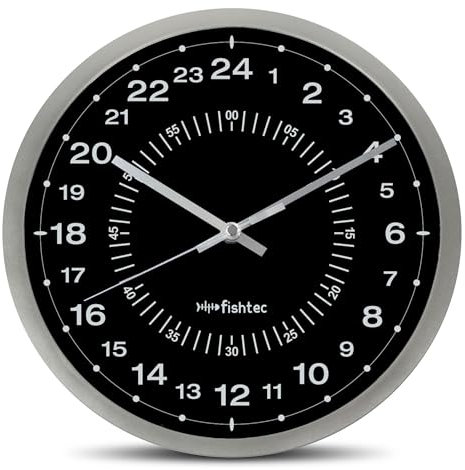 FISHTEC Wanduhr Modernes Design 24 Stunden-Anzeige - Ultra präzise Zeit Gut lesbar : Minuten-Zifferblatt - Für Küche, Büro, Wohnzimmer, Schlafzimmer - 30 cm - Grau & Schwarz