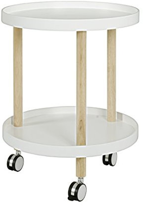 HAKU Möbel Beistelltisch auf Rollen natur, weiß, Massivholz, MDF - Maße: H 60 cm x Ø 50 cm, Style: Scandinavian