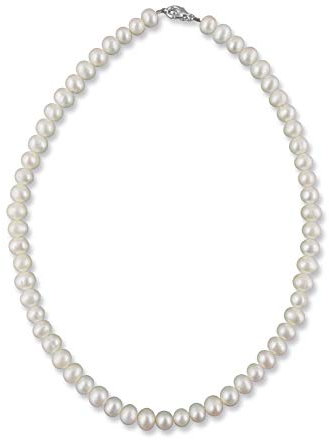Rivelle Damen Süßwasser Perlenkette 42 cm Perlen 7,5 mm creme Kette echte Perlen Collier Halskette Necklace Schmucketui