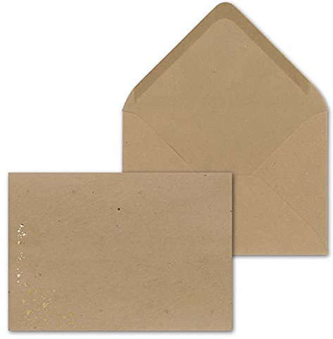 15x Weihnachts-Briefumschläge - DIN C5 - mit Gold-Metallic geprägtem Sternenregen, festlich matter Umschlag in Sandbraun - Nassklebung, 120 g/m² - 157 x 225 mm - Marke: GUSTAV NEUSER