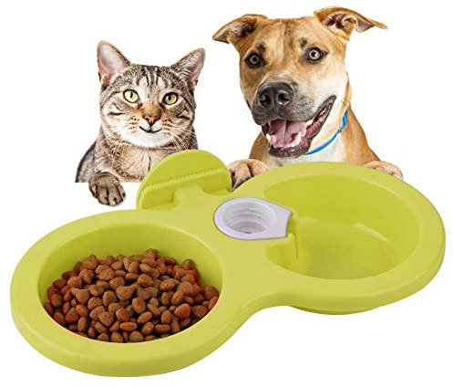 Pssopp Fressnapf für Hund Katze, Doppel Fressnapf Hundenapf Katzenapf Näpfe zum Aufhängen im Käfig Futternapf Wassernapf für Haustiere Hunde Katze Kaninchen Hase Hamster (Grün)