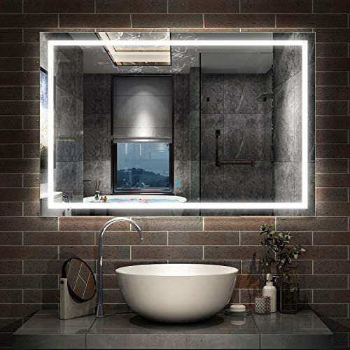 Miroir de Salle de Bain 120x80cm Anti-buée Miroir Mural avec éclairage LED modèle Carré