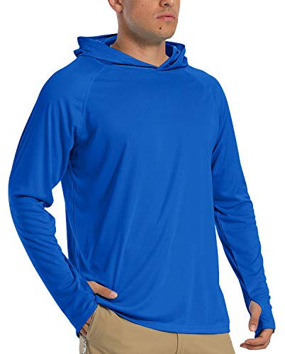 TACVASEN Sun Protection Hoodie Men Summer Outdoor Shirts Long Sleeve Beach T-Shirt UV Protection Tops Quick Dry Hoodies Royal Blue
